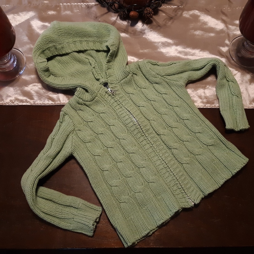 Girls Gap Green Hooded Zip-up Sweater Sz 5-6